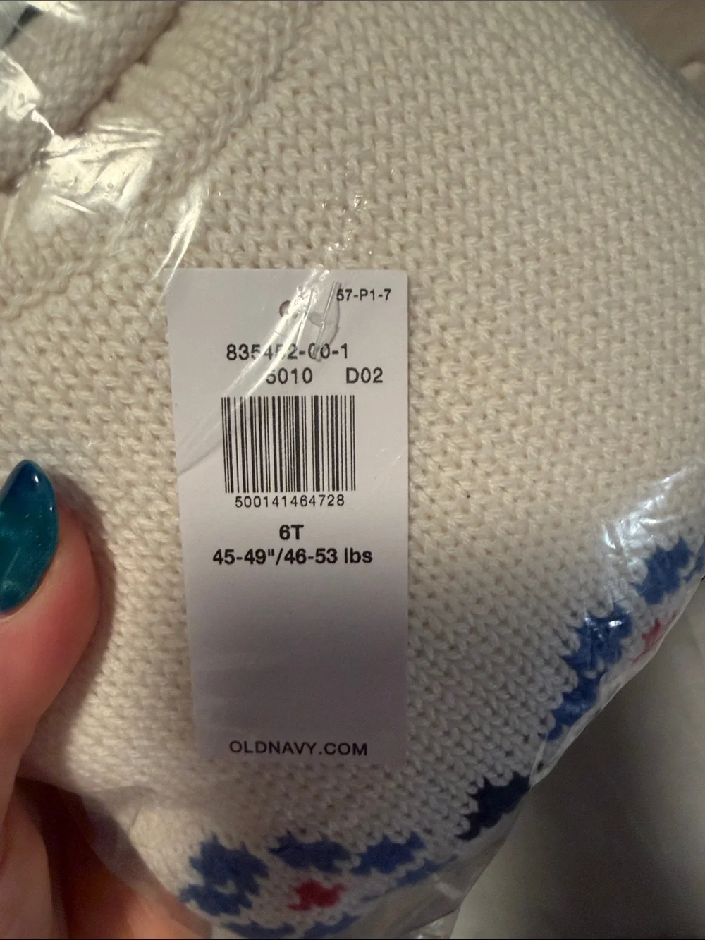 Old Navy Cream Crewneck Sweater with Blue & Red Valentine Detail - 6